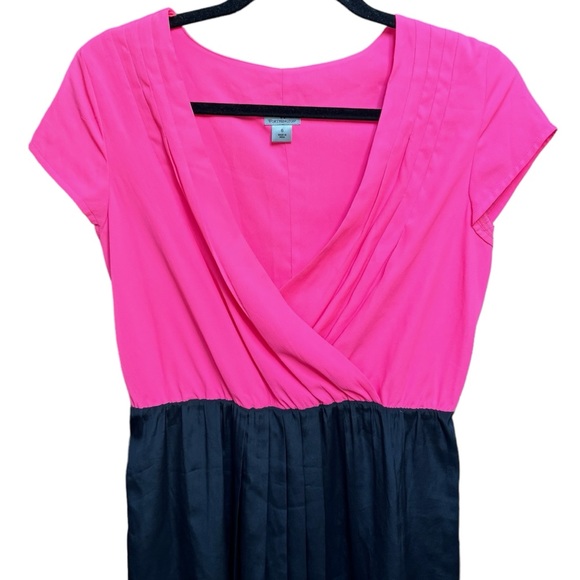 Worthington Short Sleeve Faux Wrap Dress Pink Black Color Block Surplice Mini 6 - Picture 4 of 7
